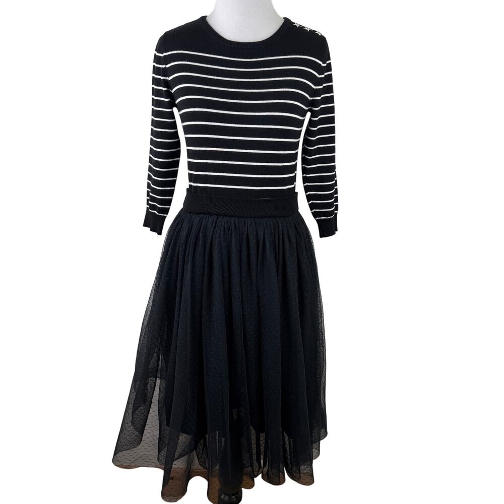 ModCloth Black & White Striped Long Sleeve Tulle Dress Size Small